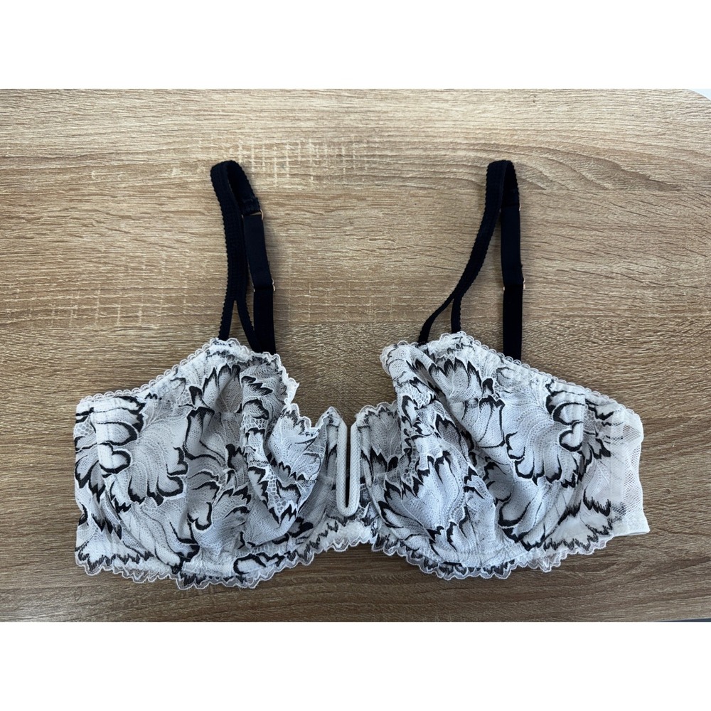 Auden Ivory Black Scroll Print Lace Unlined Balconette Underwire Bra NWOT 38C